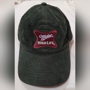 American Needle Roscoe corduroy Miller High Life hat in army green.